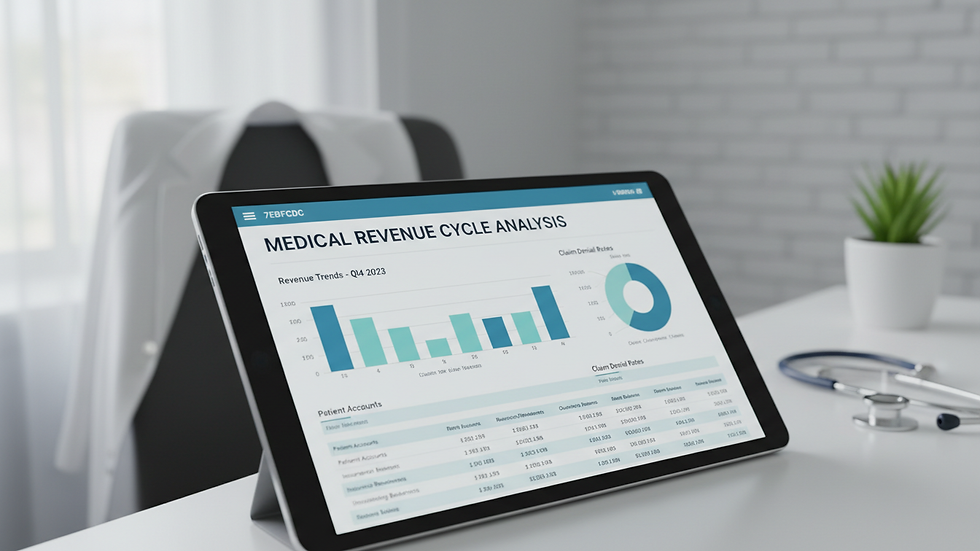 Close-up view of a financial report generated by medical revenue cycle software