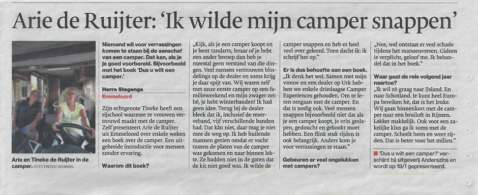 Ik wilde mijn camper snappen, De Stentor dec 2016