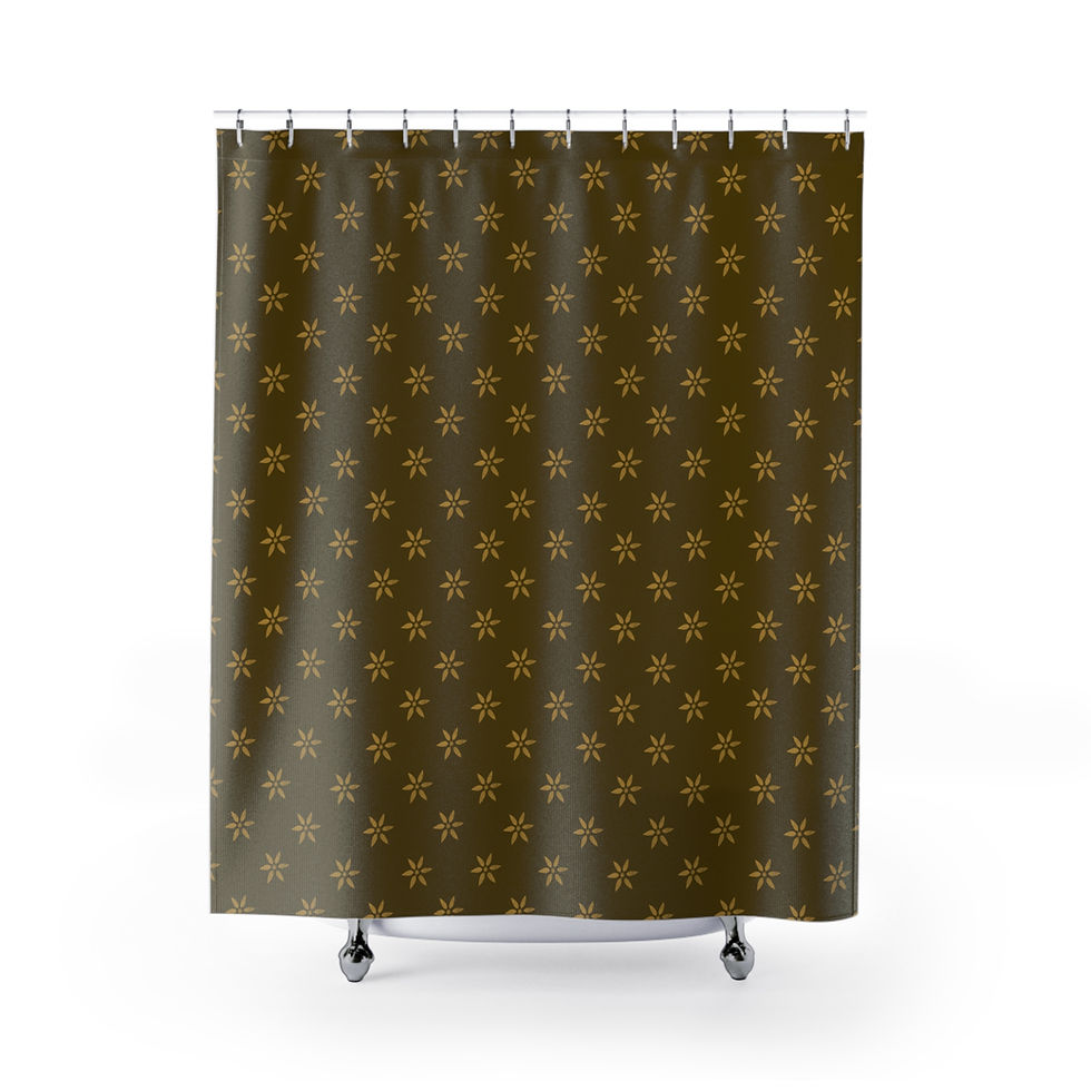 Mustard Yellow Floral Stencil on Greeny Gold Shower Curtains