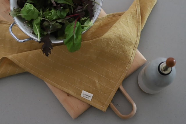 Linen Tea Towel - Ochre Pin Stripe