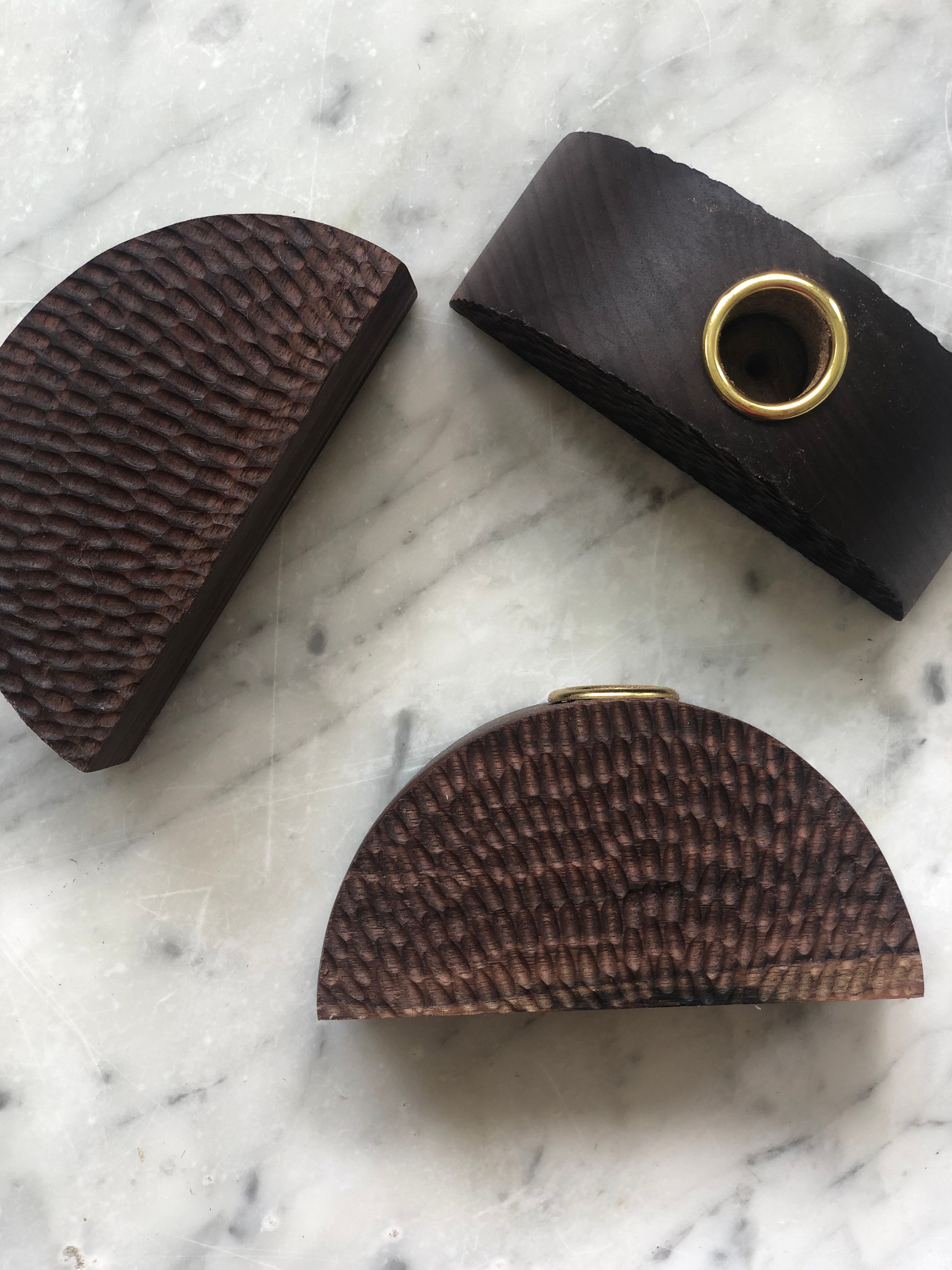 Textured Arch Candle Holders - Walnut