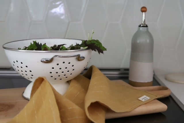 Thumbnail: Linen Tea Towel - Ochre Pin Stripe