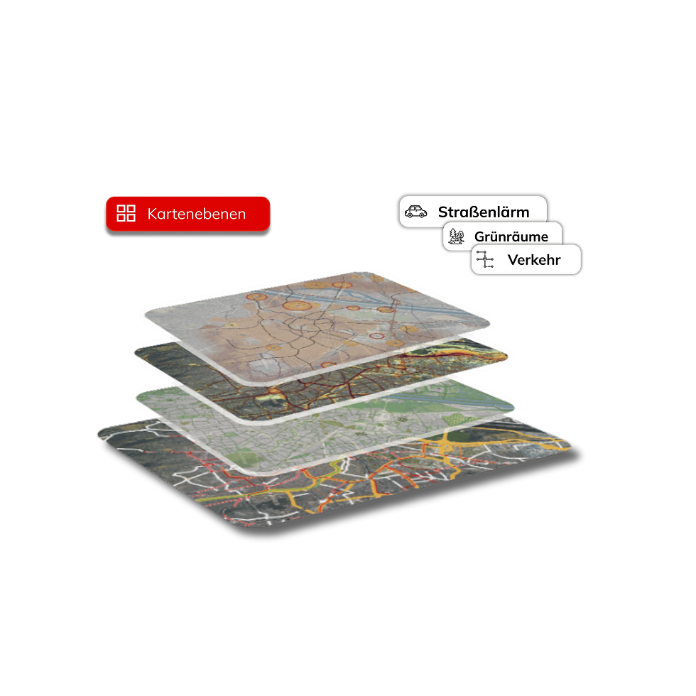 Multi-layered visualization of real estate data and intelligence layers for in-depth site analysis.