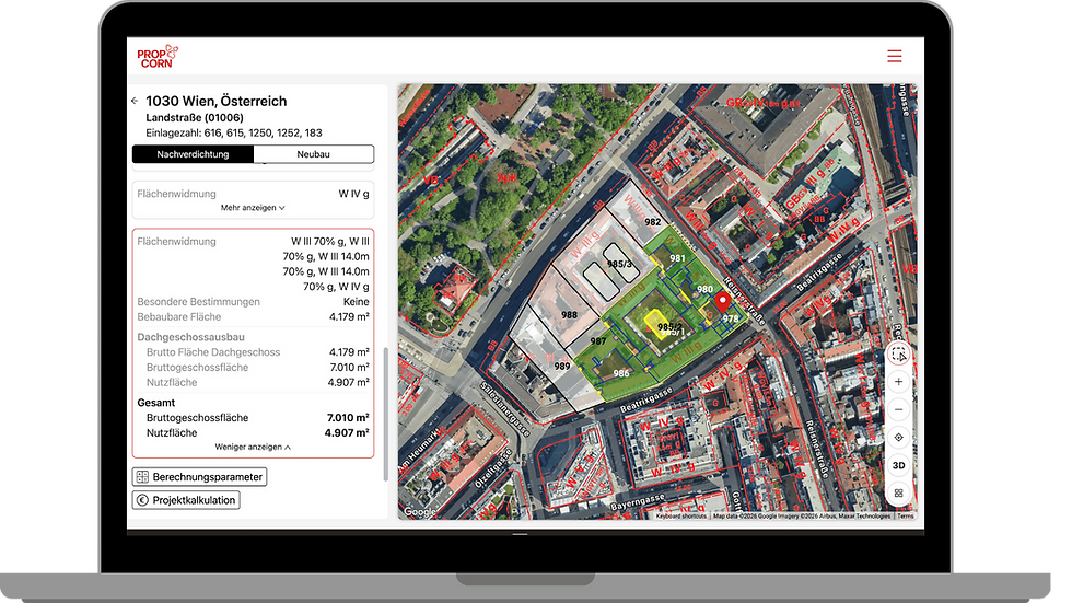 Intuitive Click-Search function for rapid selection of plots and buildings directly on the interactive map.