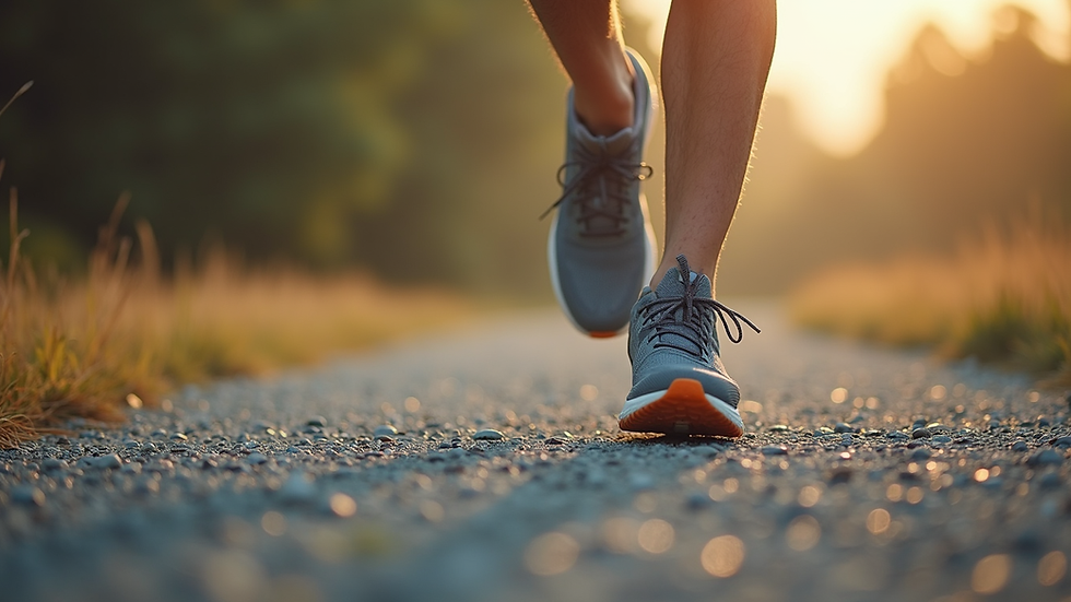 Close-up of running shoes on a gravel path