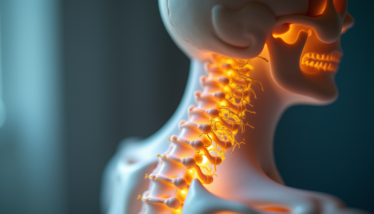 Close-up view of a spinal cord model showing nerve pathways