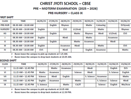 PRE–MIDTERM EXAMINATION ROUTINE (2025–2026)