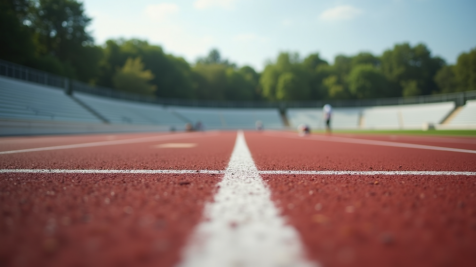 Eye-level view of a running track with lane markers