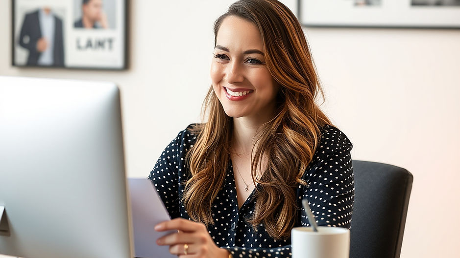 woman sending a resume by email on a computer smiling.jpg