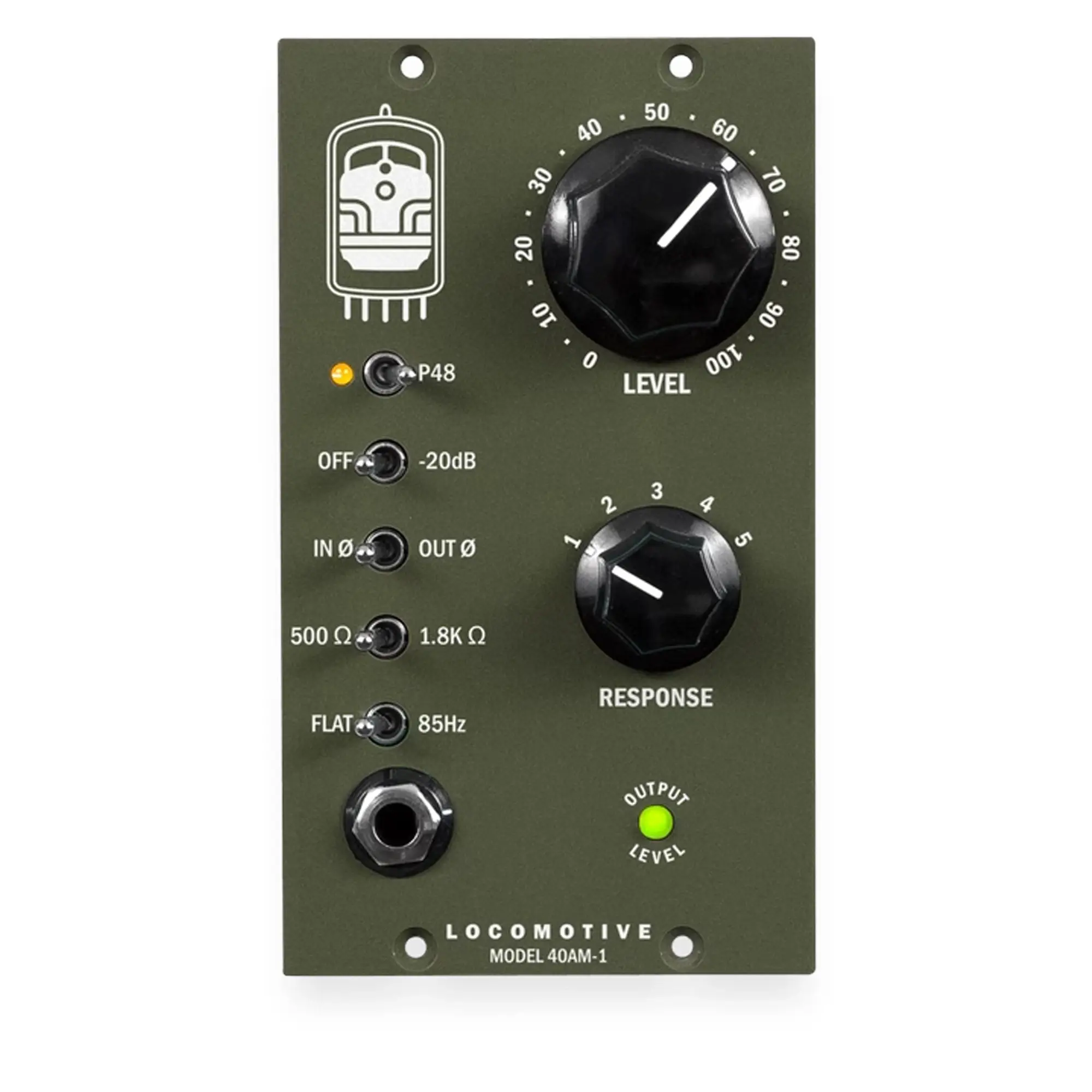 Locomotive Audio Model 40AM-1 500 Series octal tube preamp front view