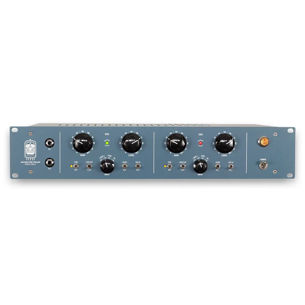 Locomotive Audio Model 86B-2 dual-channel tube microphone preamp front view