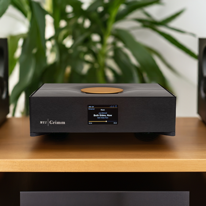 Grimm Audio MU1 high-end music streamer with Roon integration, low jitter clock, and digital outputs for superior audio performance.