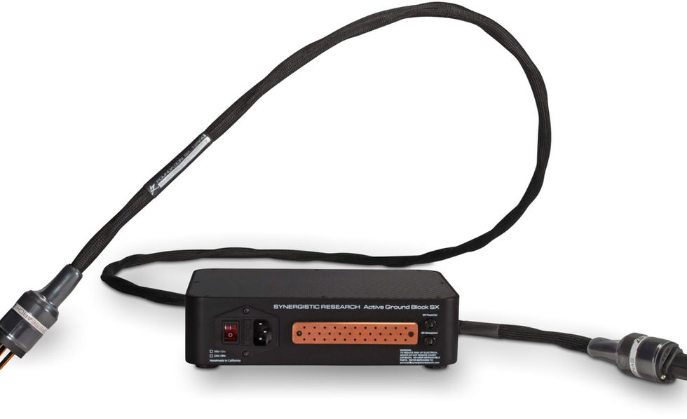 Synergistic Research Active Ground Block SX used as an active grounding solution for multiple audio components.