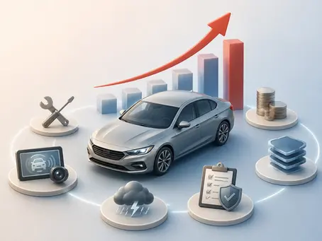 Modern illustration representing rising auto insurance costs and the factors that can cause car insurance premiums to increase.