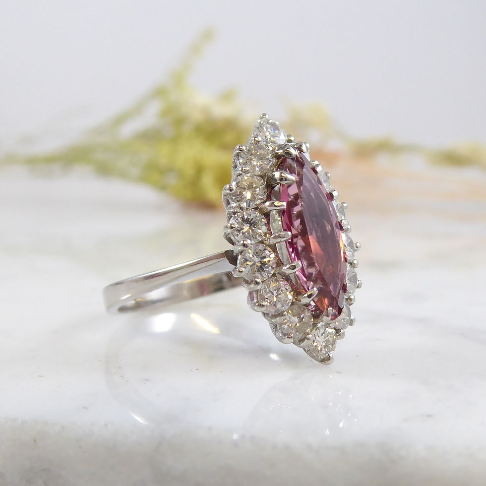 Thumbnail: Pink Tourmaline and Diamond Cluster Ring in White Gold