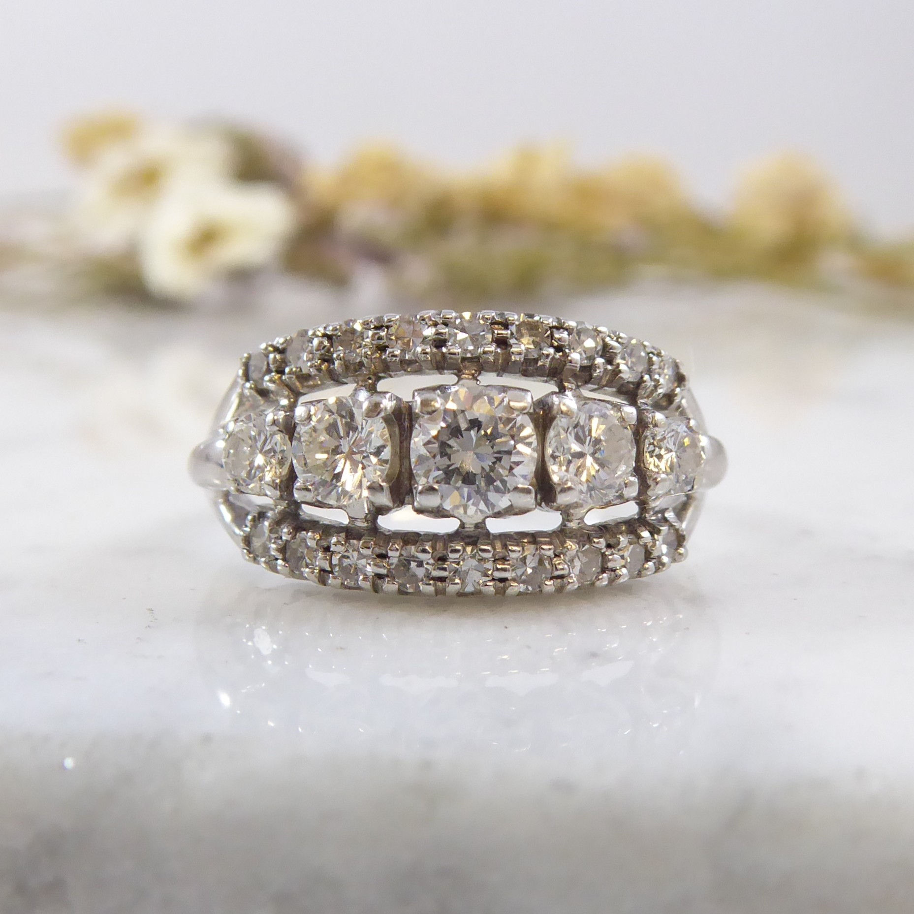 Diamond Cluster Band Ring in White Gold