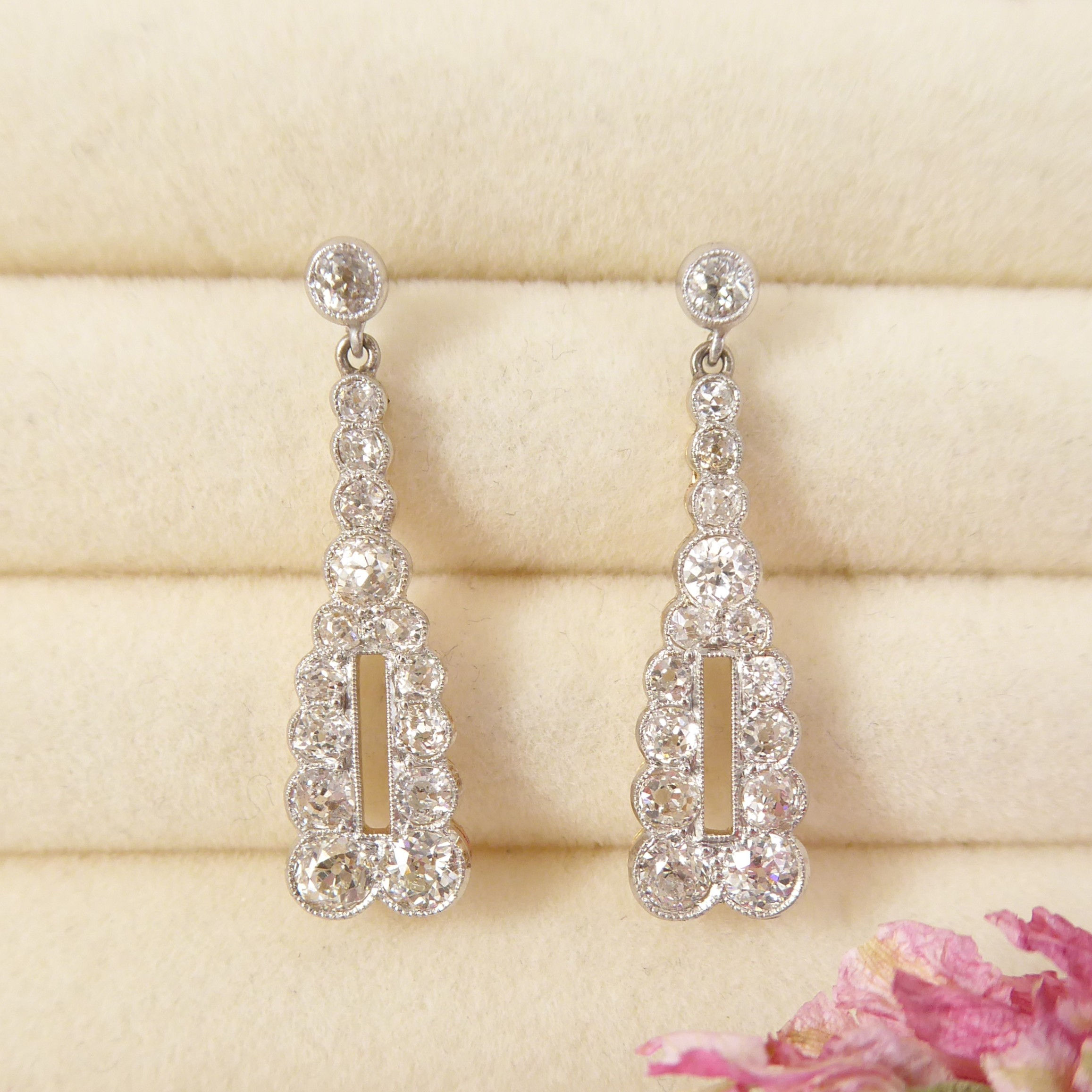 Diamond Set Drop Earrings in White Gold