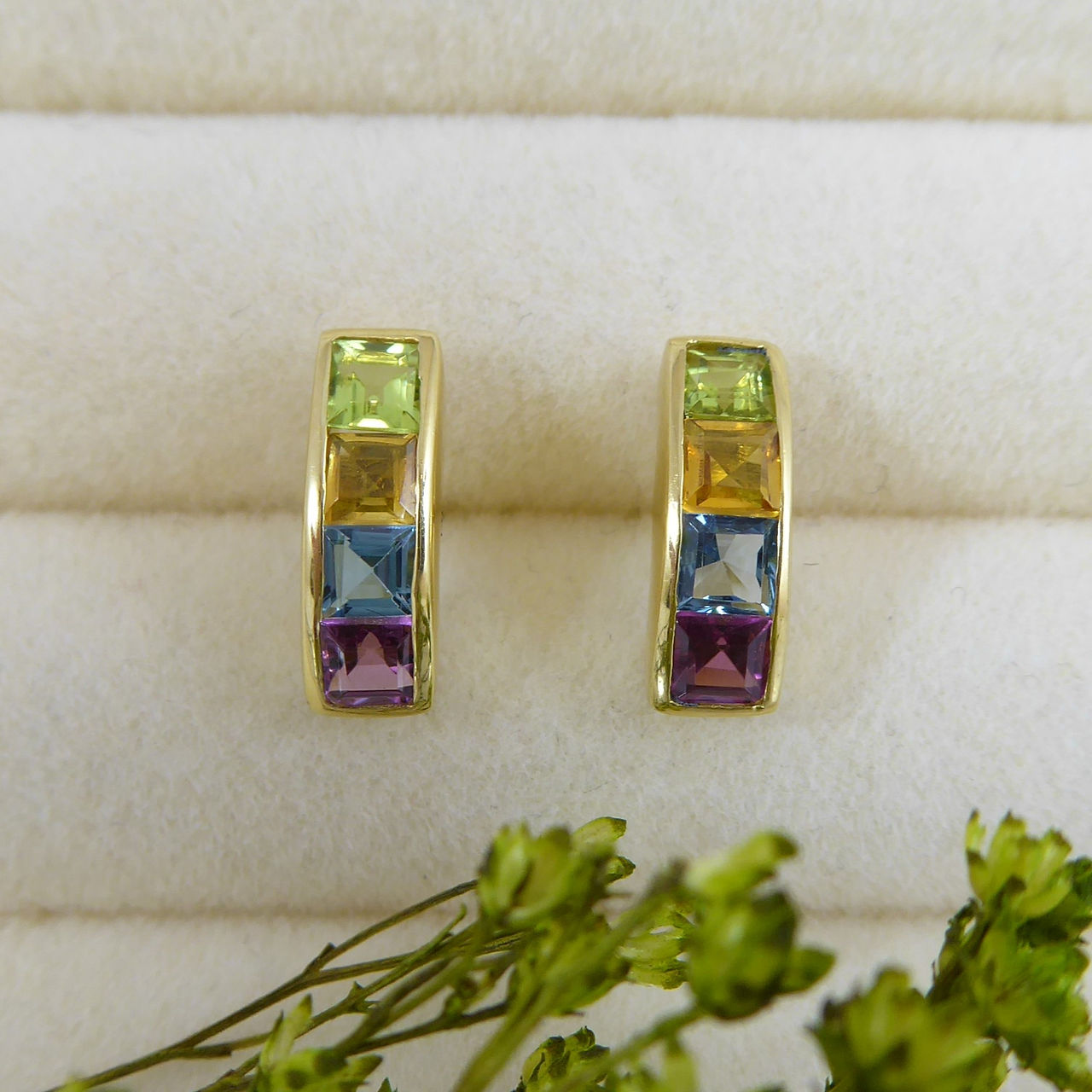 Vintage Drop Earrings with Multi-colour Gemstones