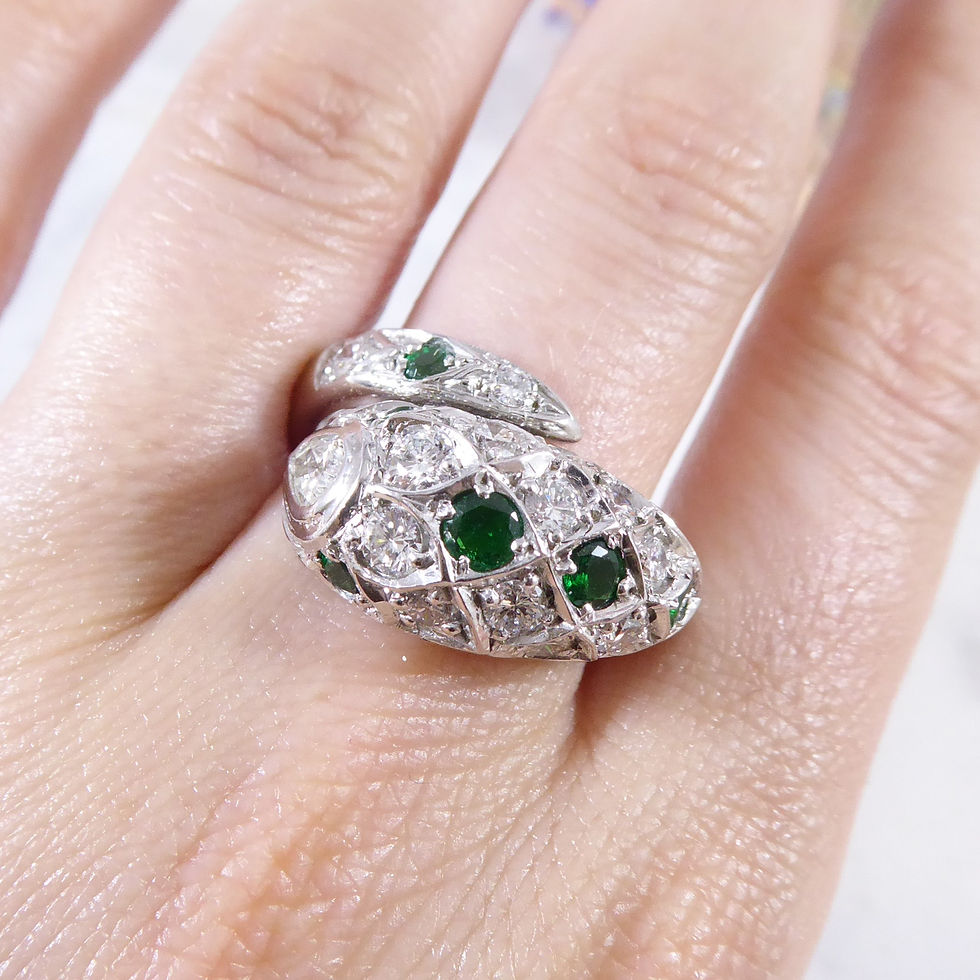 Thumbnail: Emerald and Diamond Set Snake Ring in White Gold