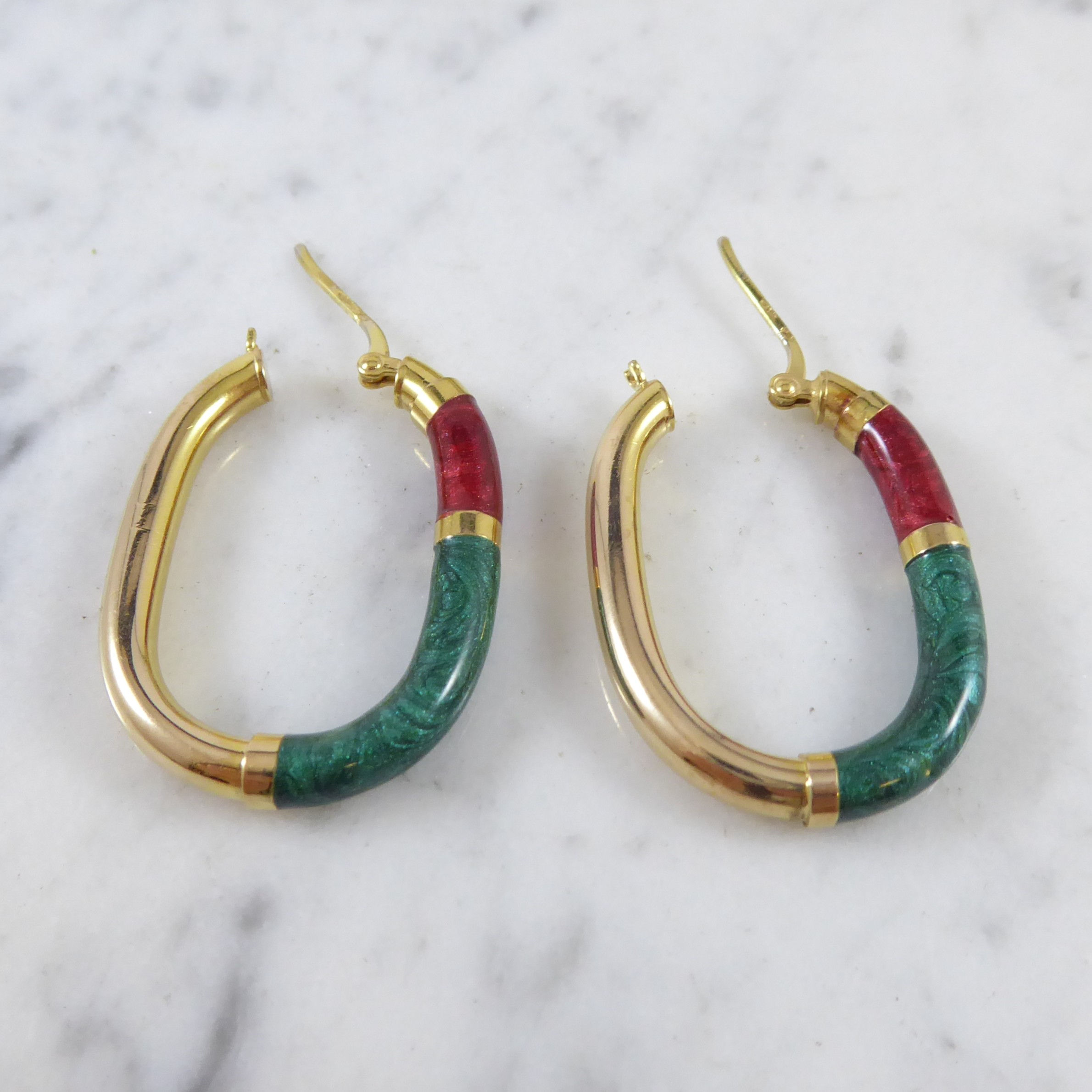 Enamel Hoop Earrings in Yellow Gold