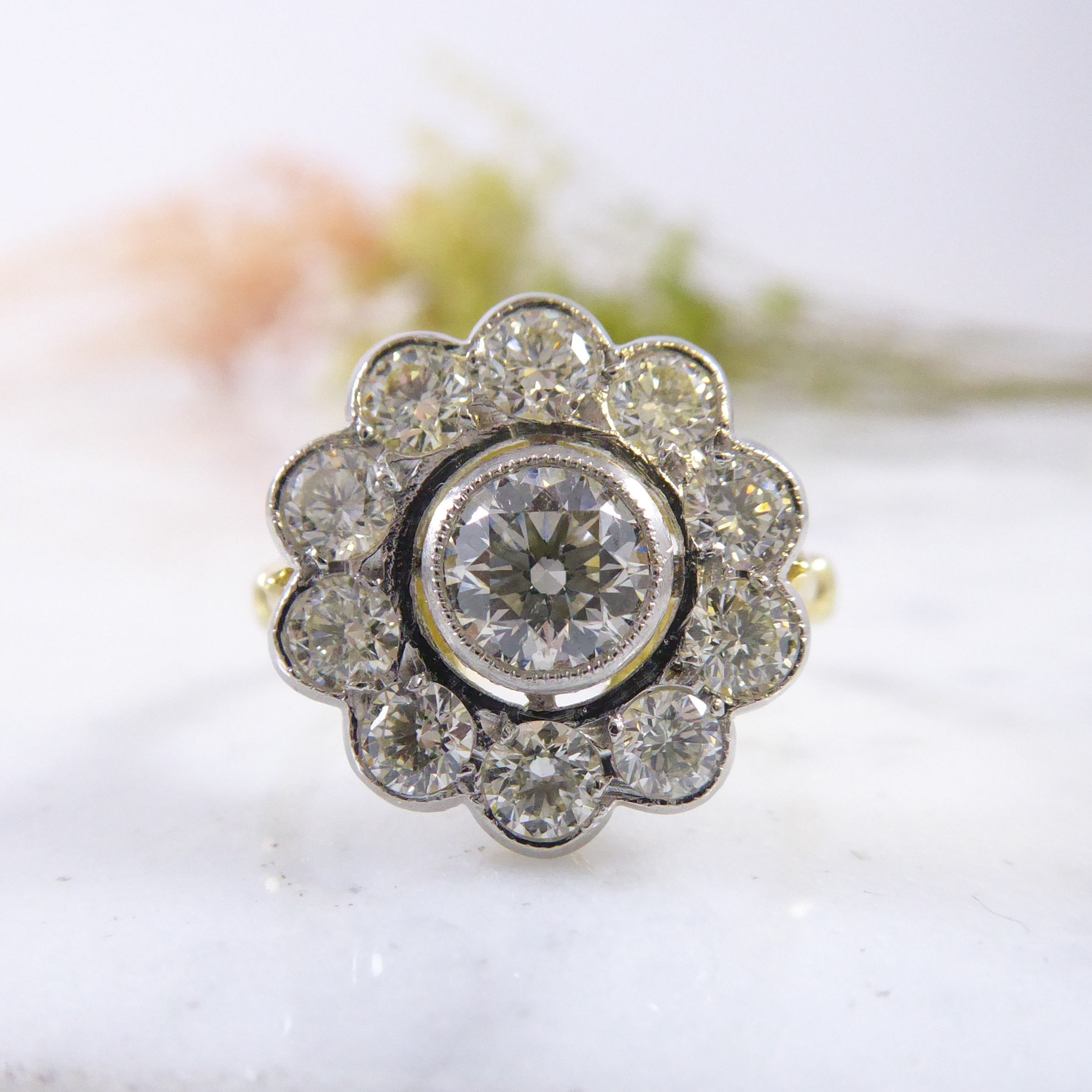 Diamond Cluster Ring in Platinum and Yellow Gold