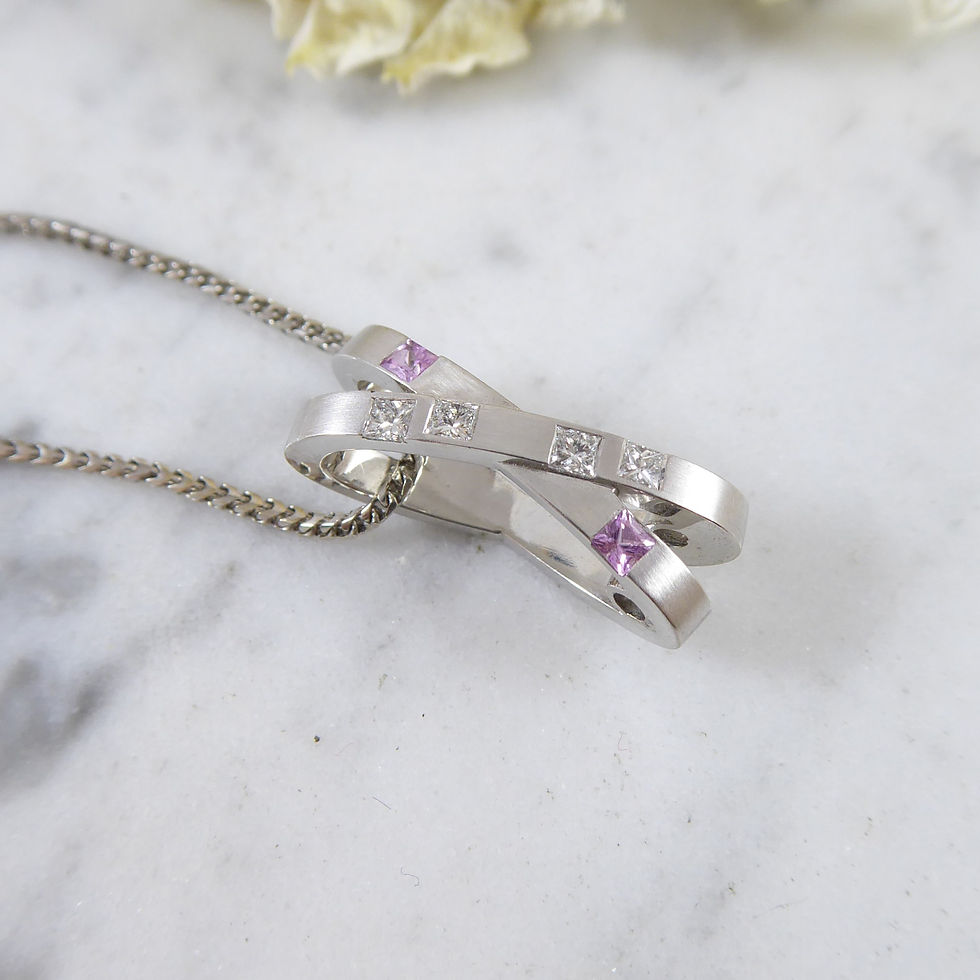 Thumbnail: Diamond and Pink Sapphire Pendant and Chain in White Gold