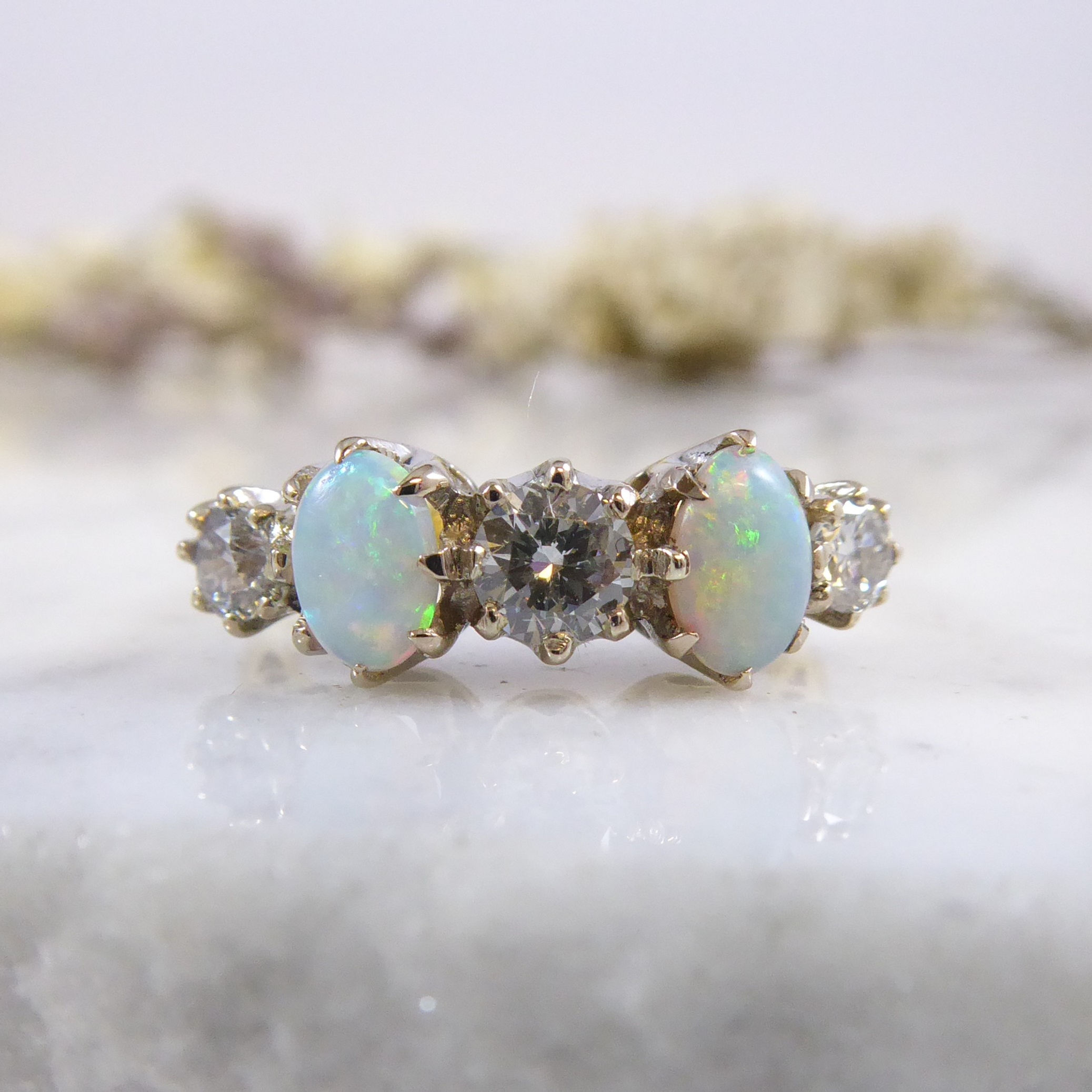 Opal and Diamond Five Stone Ring in Yellow Gold