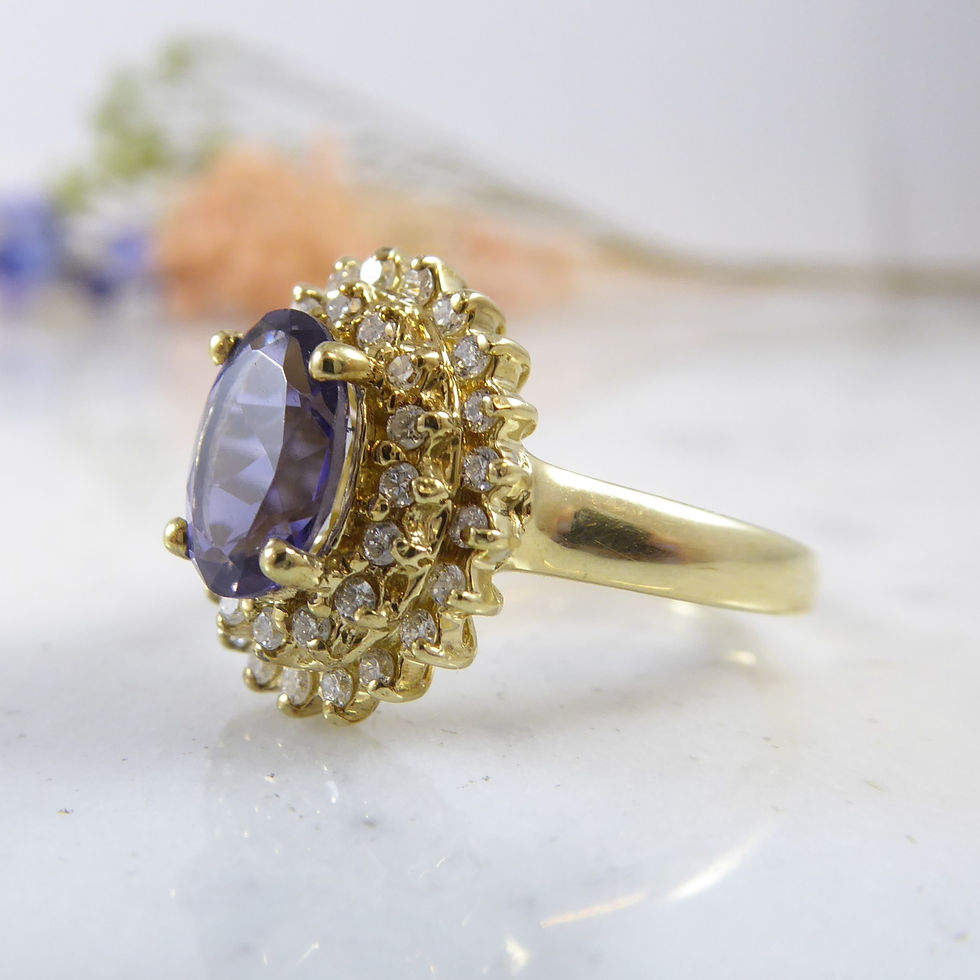 Thumbnail: Tanzanite and Diamond Cluster Ring in Yellow Gold