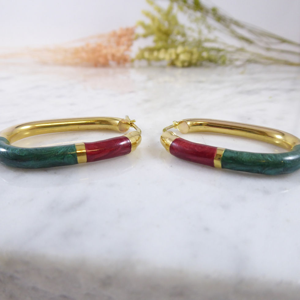 Thumbnail: Enamel Hoop Earrings in Yellow Gold
