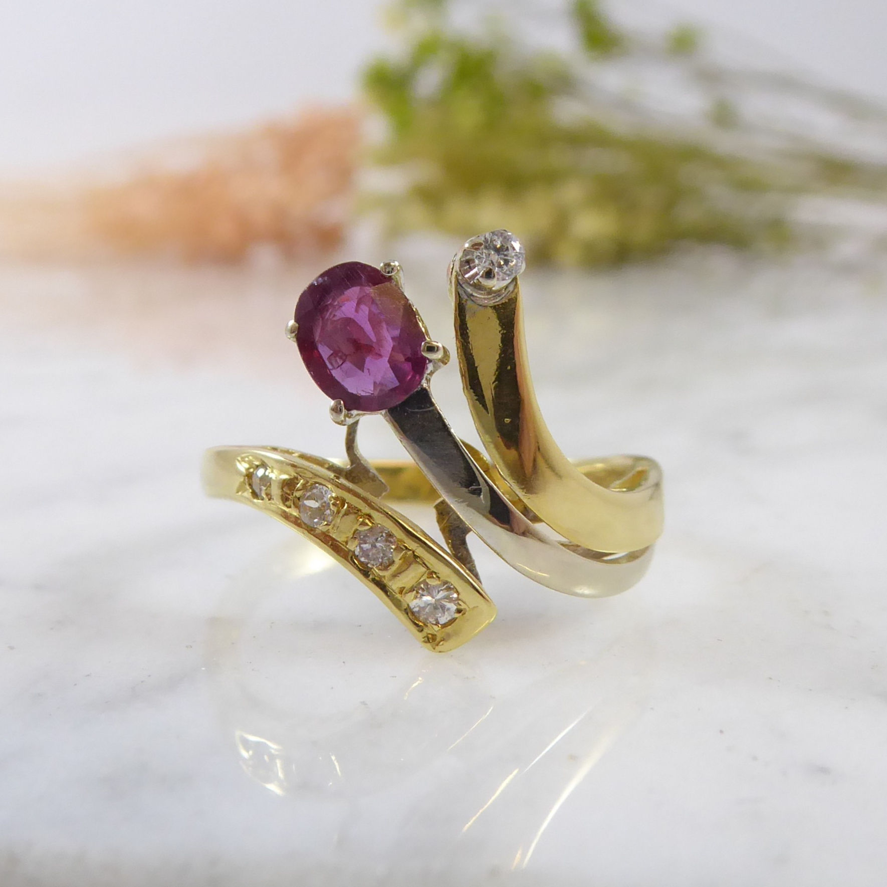 Ruby and Diamond Ring in White and Yellow Gold