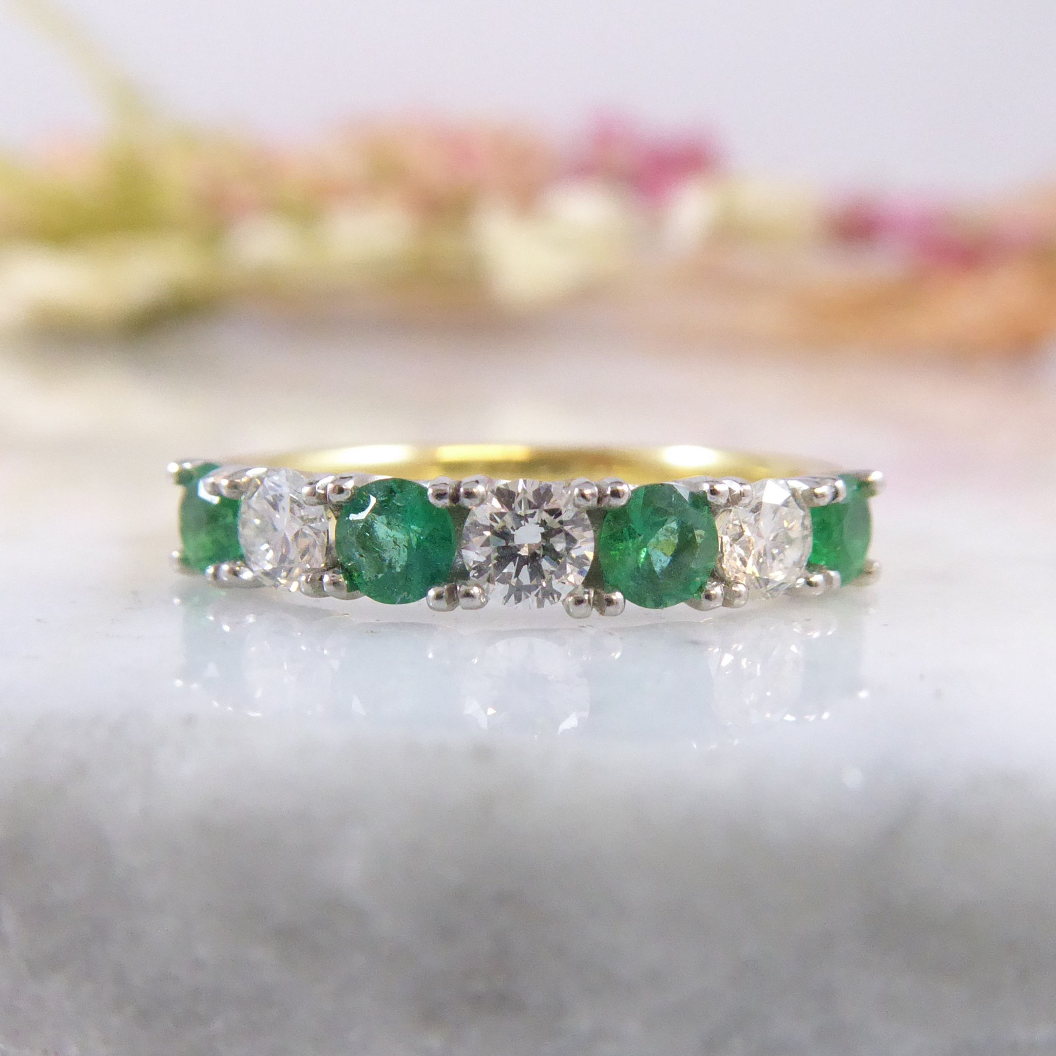 Emerald and Diamond Set Eternity Ring in Yellow Gold