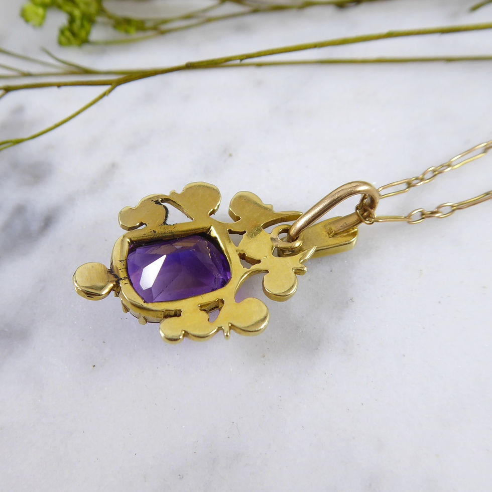 Thumbnail: Antique Amethyst and Pearl Pendant in Yellow Gold