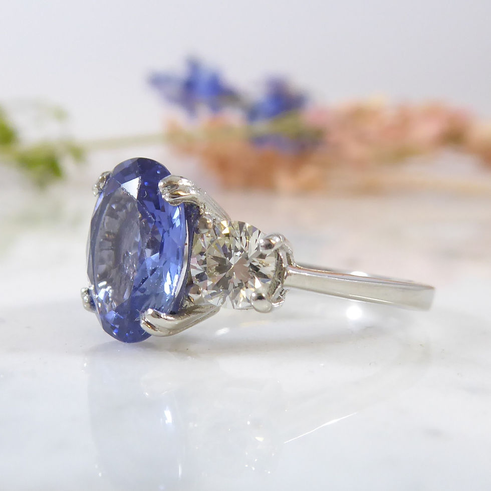 Thumbnail: Sapphire and Diamond Three Stone Ring in Platinum