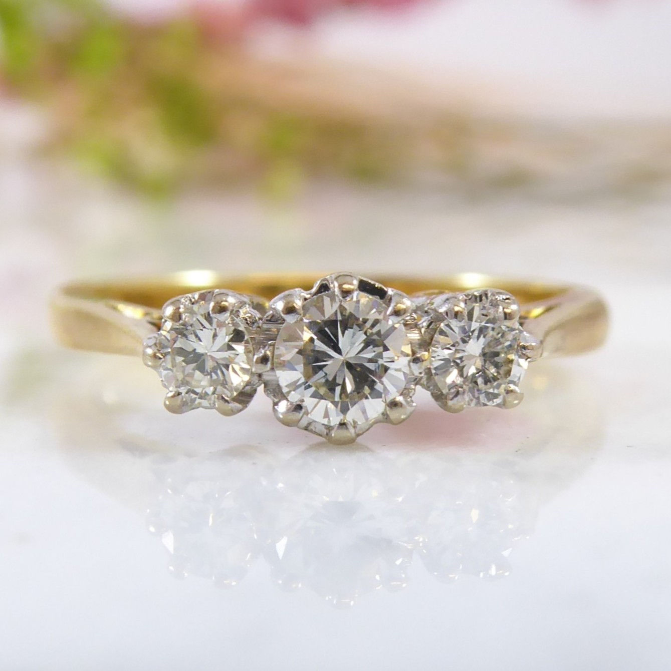 Diamond Three Stone Ring in Yellow Gold