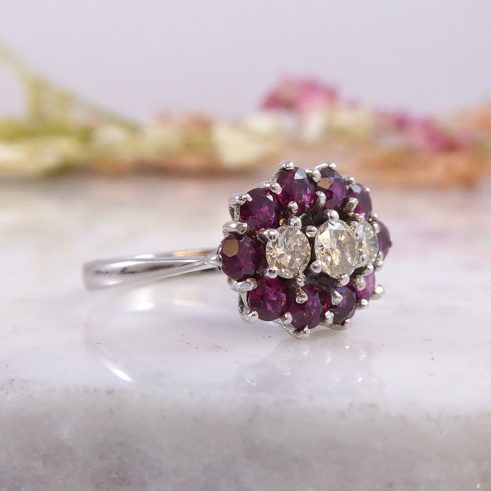 Thumbnail: Ruby and Diamond Cluster Ring in White Gold