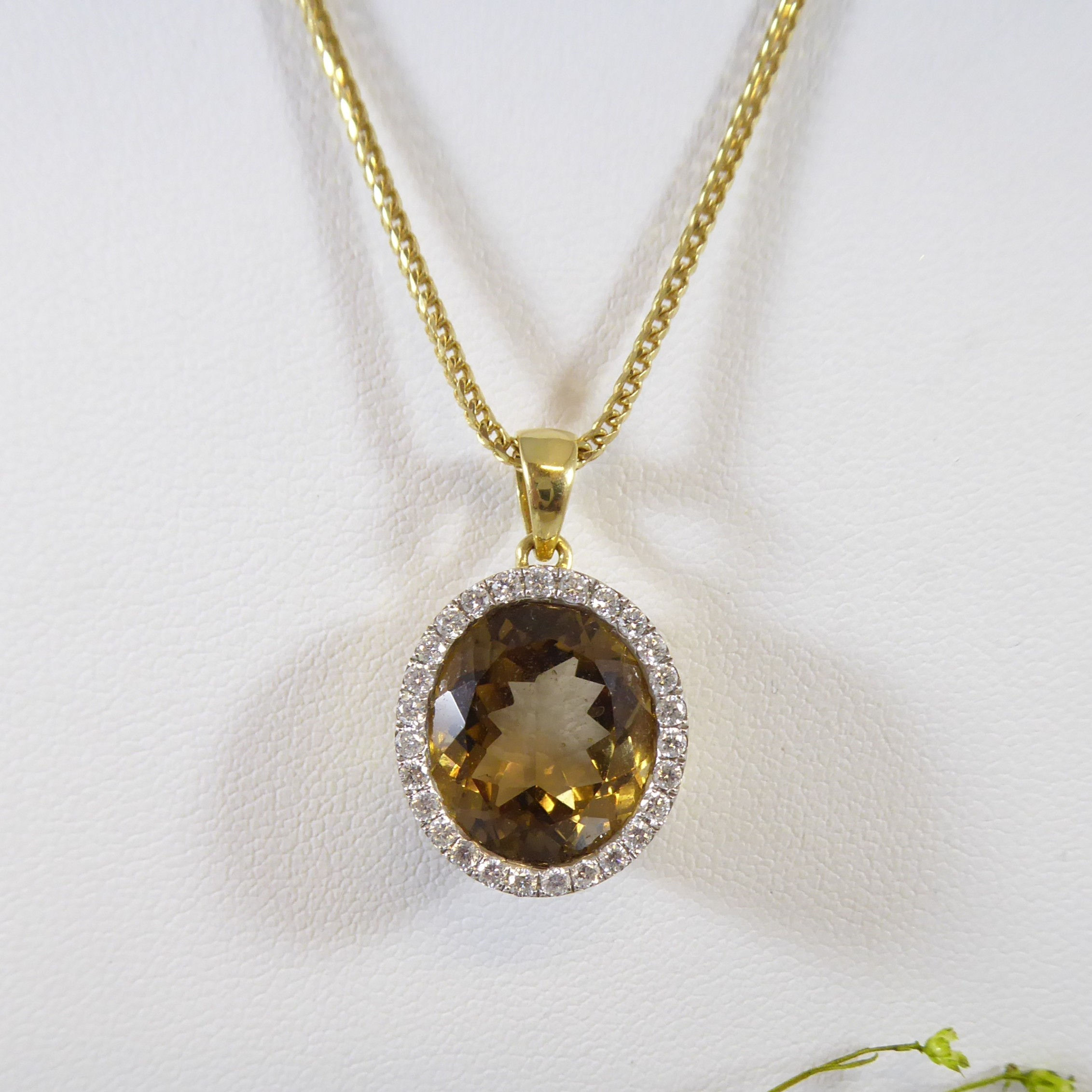 Citrine and Diamond Pendant in Yellow Gold