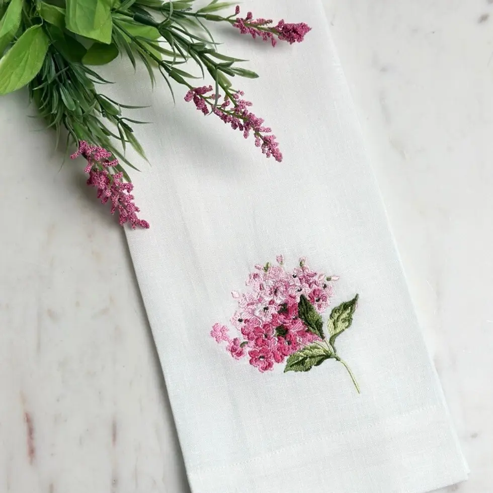 Pink Hydrangea Linen Towel