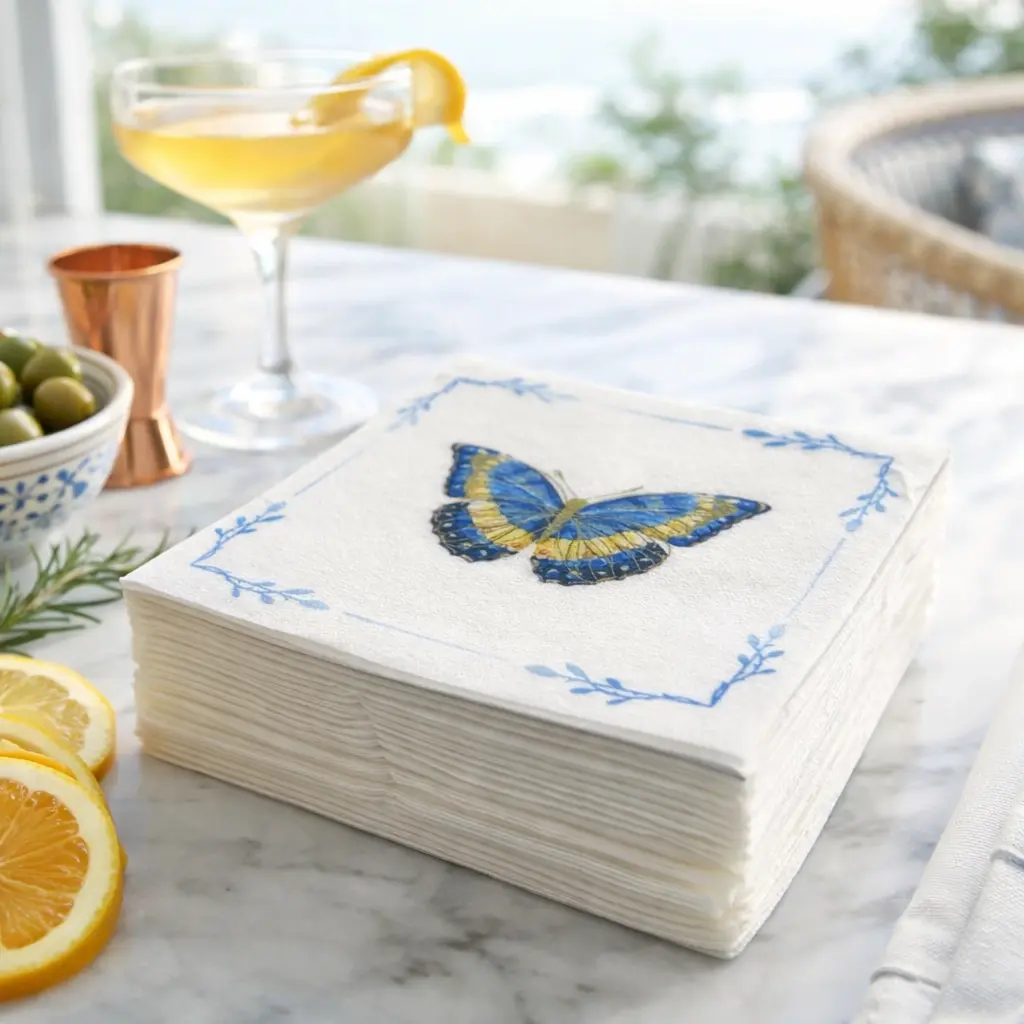 Butterfly Linen-Feel Paper Cocktail Napkins