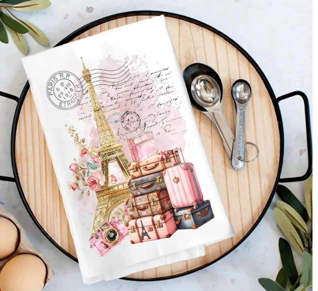 Paris Eiffel Tower Luggage Kitchen Towel