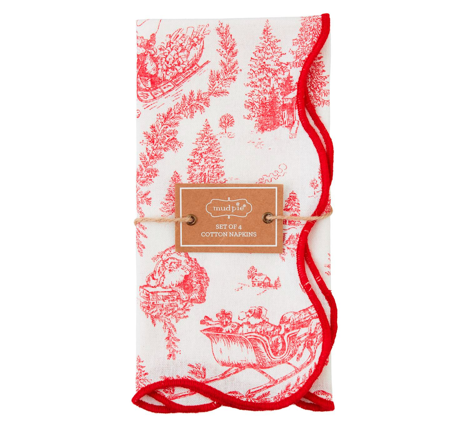 Mud Pie - Red Toile Cotton Table Napkins, Set of 4