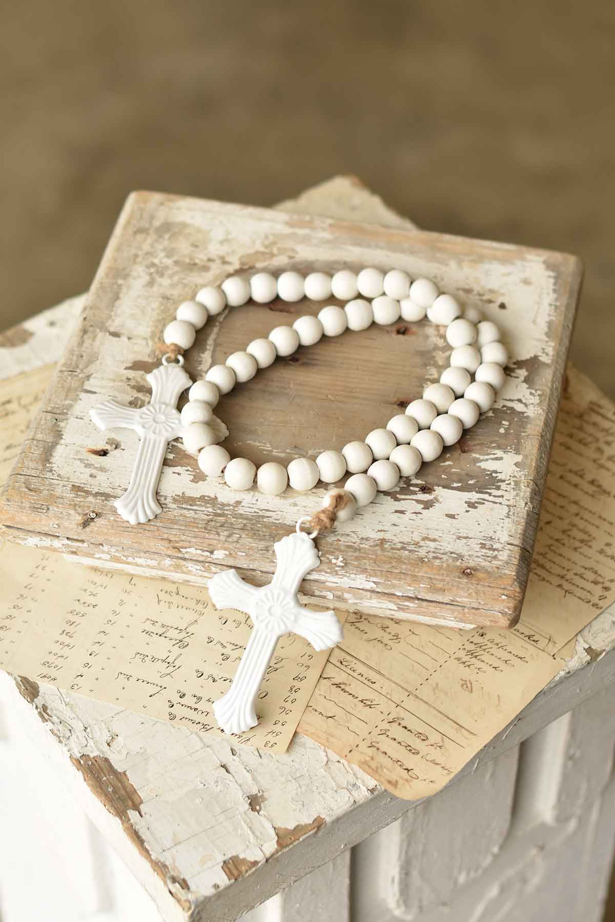 Beaded Cross Garland - White, 45"