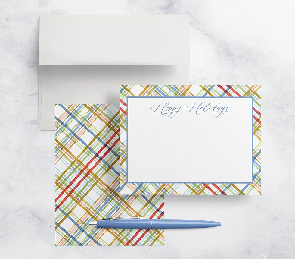 Happy Holidays Plaid Flat Note Cards