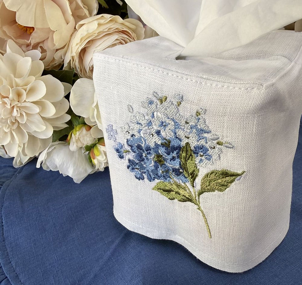 Thumbnail: Blue Hydrangea Linen Embroidered Tissue Box Cover