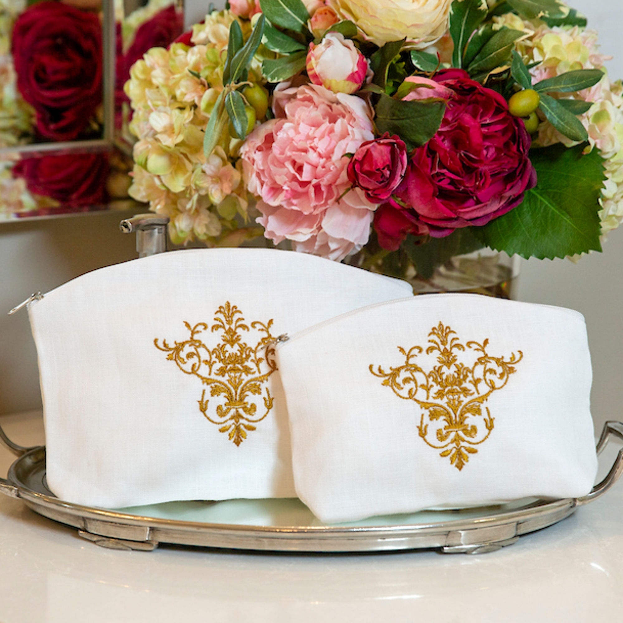 Victorian Linen Makeup Bags, Set of 2