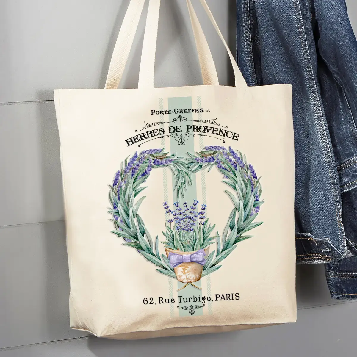 Vintage French Lavender Heart Tote Bag