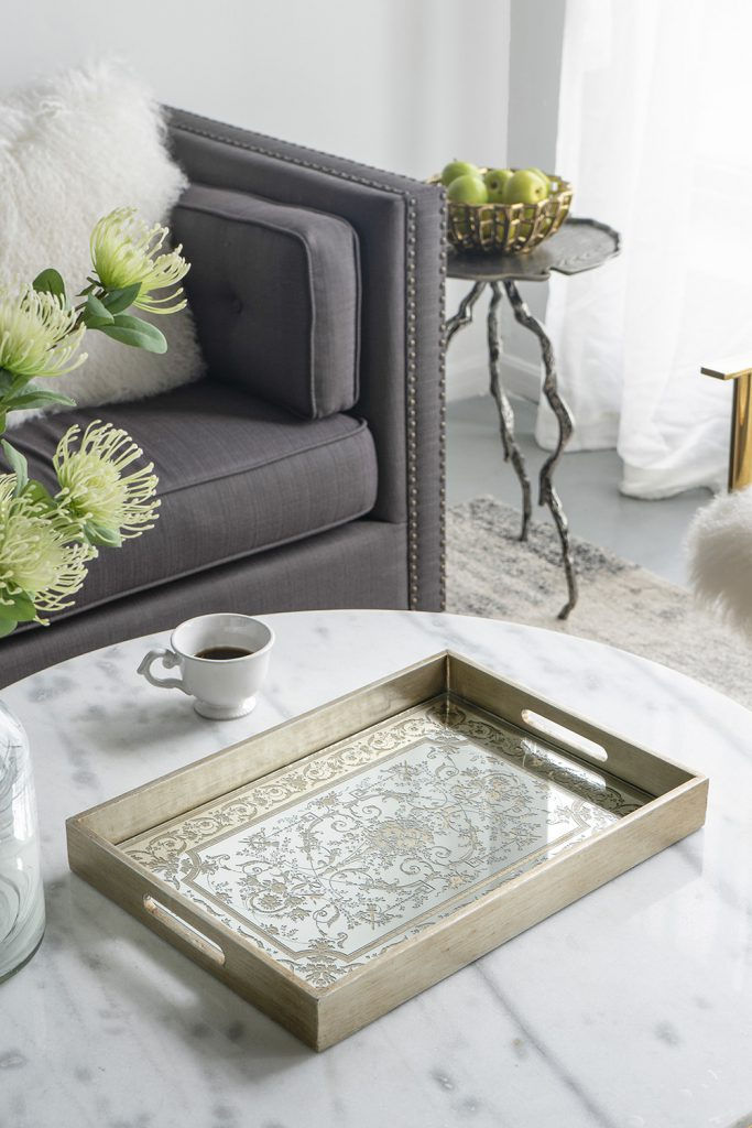 Thumbnail: Floral Design Silver and Gold Mirrored Decorative Tray