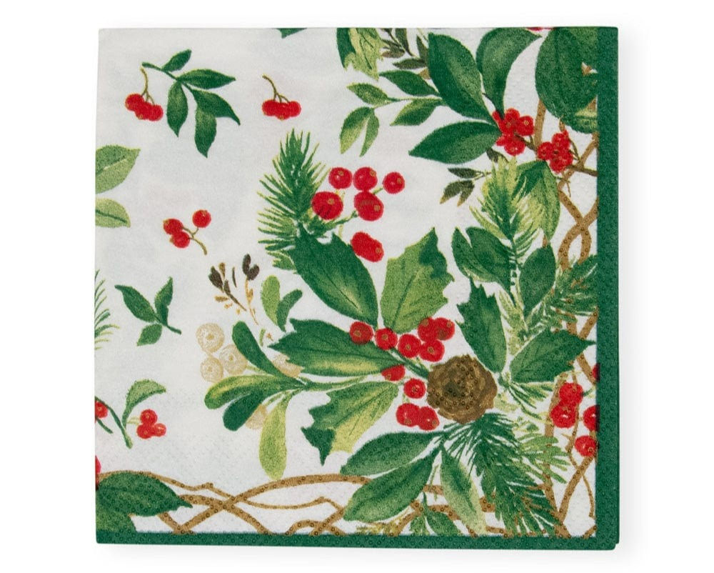 Caspari - Holly Chintz Paper Cocktail Napkins