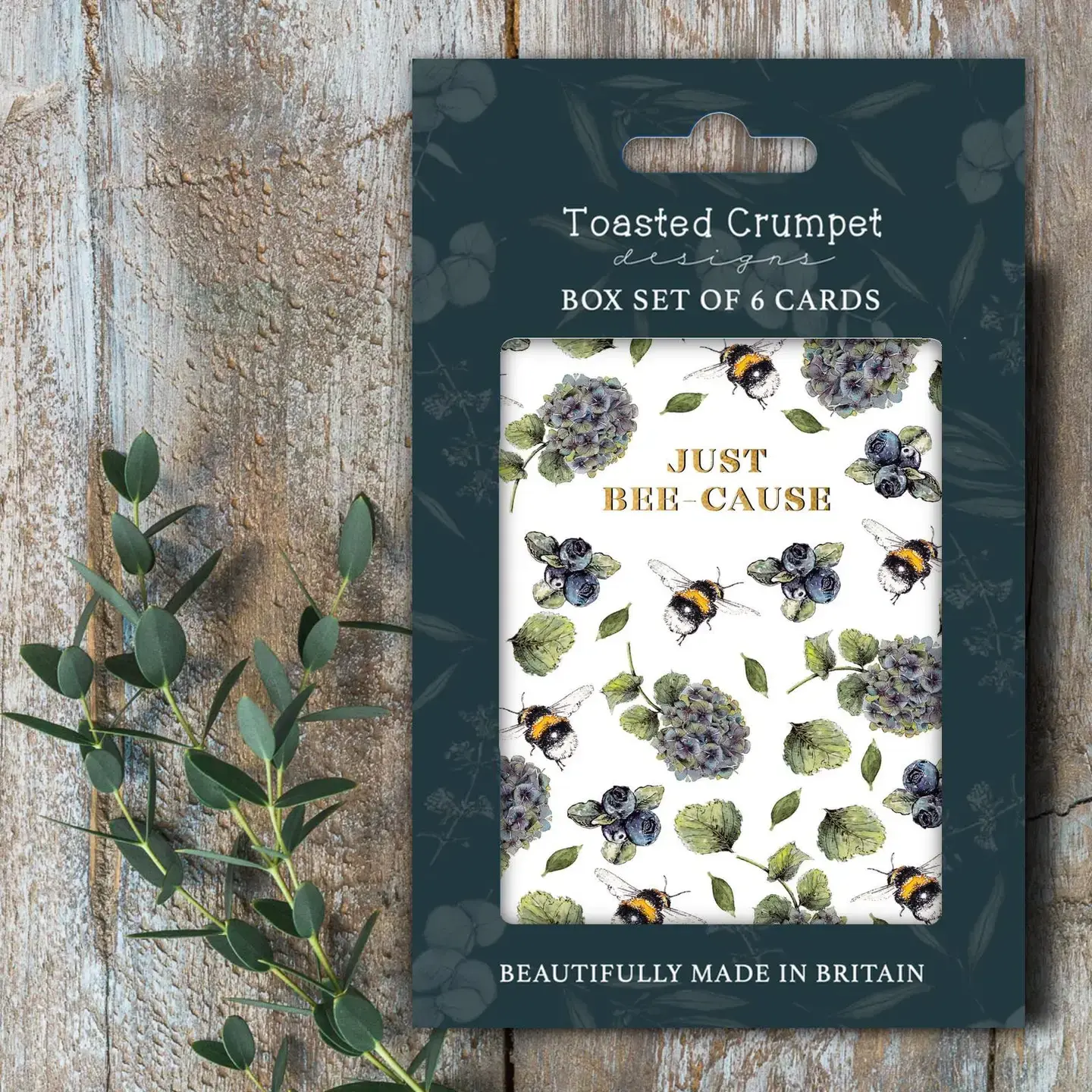 Just Bee-Cause Hydrangea and Bee Greeting Cards, Boxed Set of 6