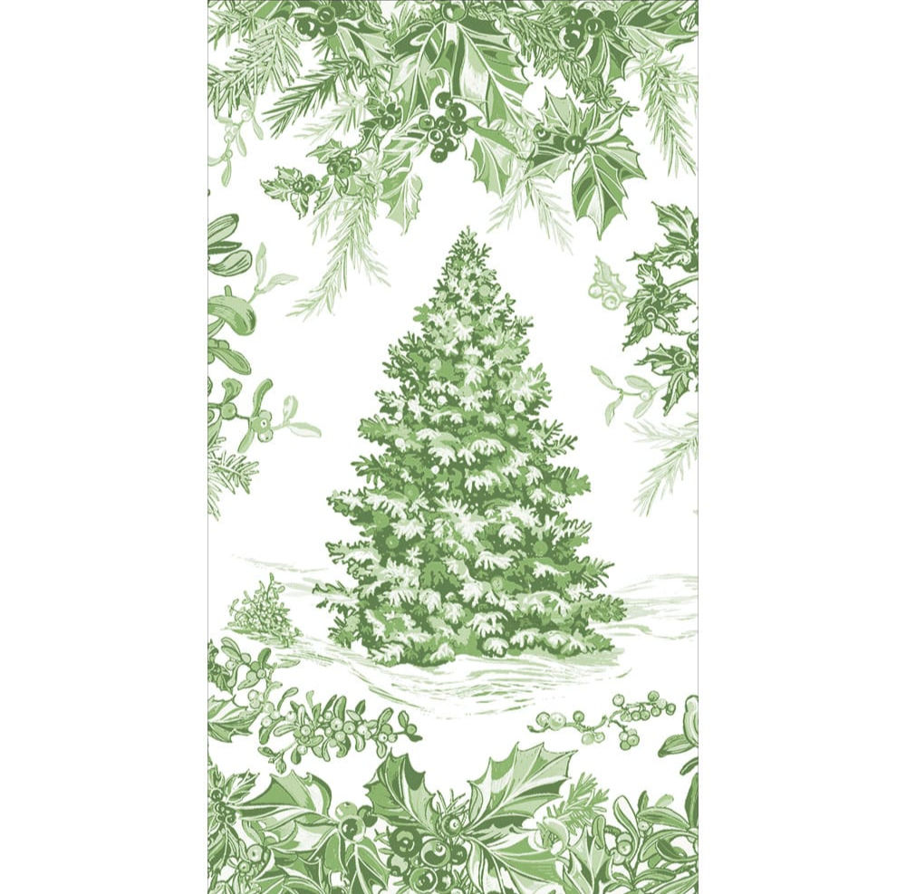 Caspari - Christmas Tree Toile Sage Paper Linen Guest Towel Napkins