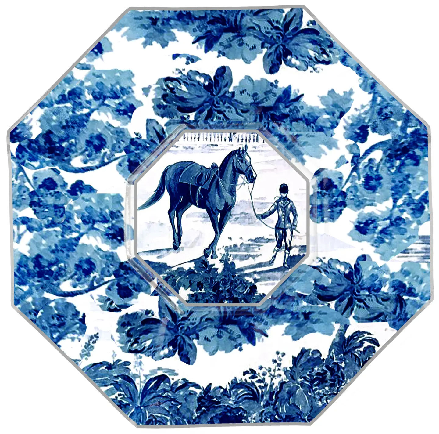 Equestrian Toile Blue Decoupage Glass Trinket Dish